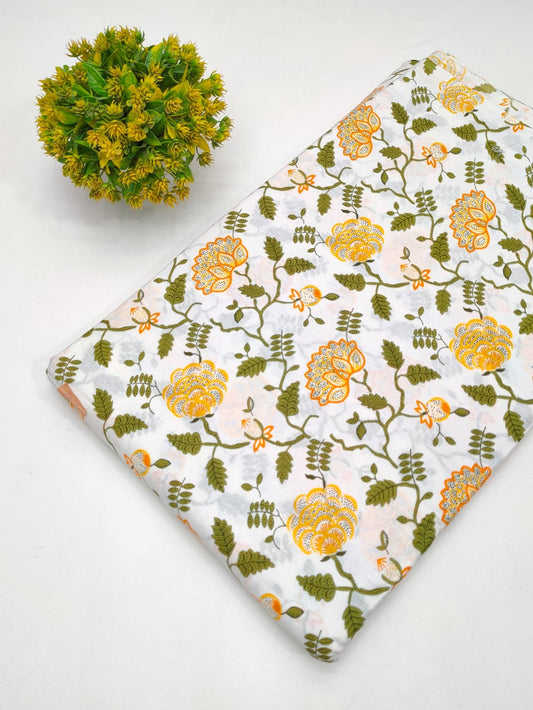Cotton fabric dress material from sanganeri print with screen printing