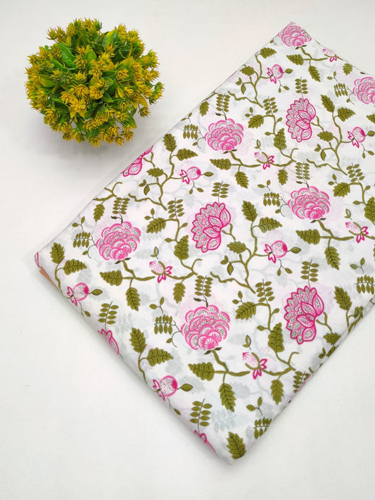 Cotton fabric dress material from sanganeri print with screen printing