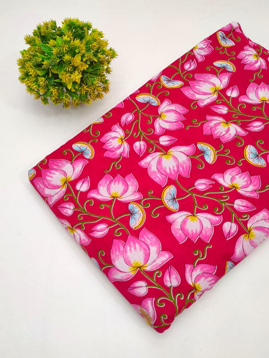 Cotton fabric dress material from sanganeri print with screen printing
