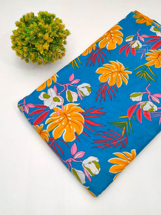 Cotton fabric dress material from sanganeri print with screen printing