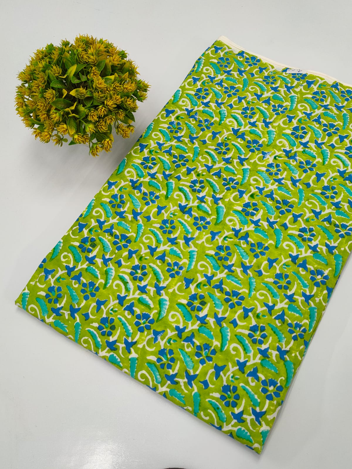 Green Floral Sanganeri Block Print Pure Cotton Fabric From Jaipur Bazar Tulsi Prints
