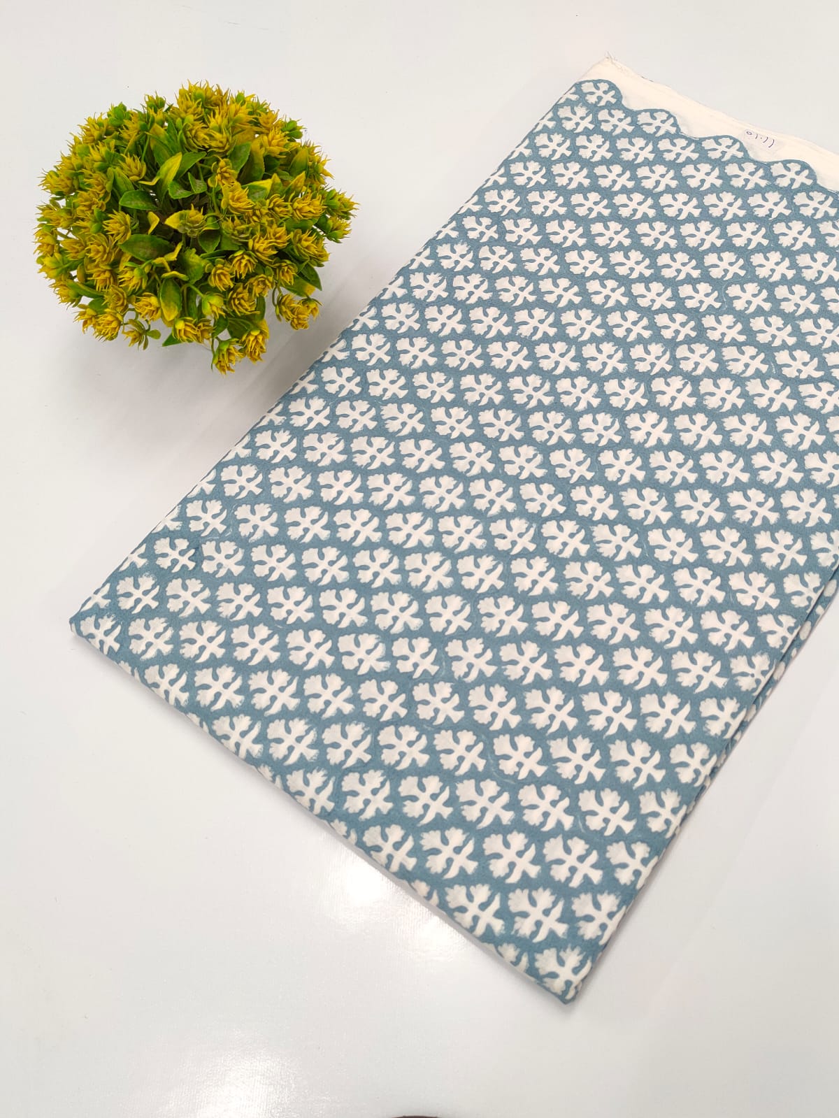 Blue Floral Sanganeri Block Print Cotton Fabric From Jaipur Bazar Tulsi Prints