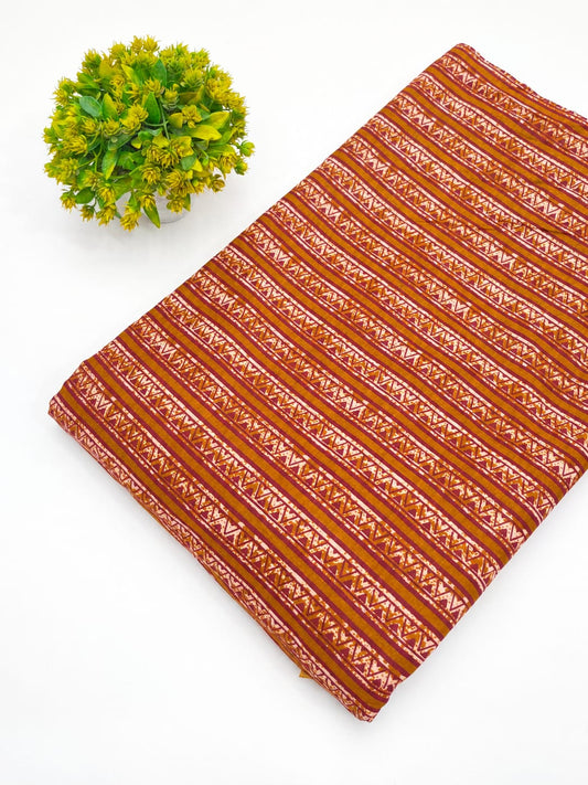 Mustard Yellow Geometric Stripe Screen Print Pure Cotton Fabric - JBRGFD147