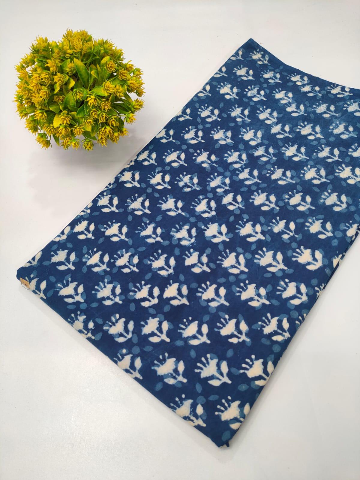 Navy Blue Floral Indigo Print (Dabu Indigo Print) Pure Cotton Fabric From Jaipur Bazar Tulsi Prints
