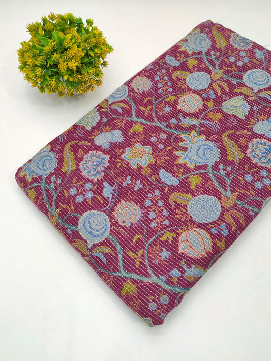 Katha Work Pure Cotton Fabric for kurtis and dress