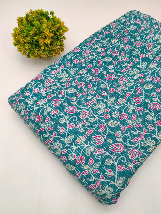 Katha Work Pure Cotton Fabric for kurtis and dress