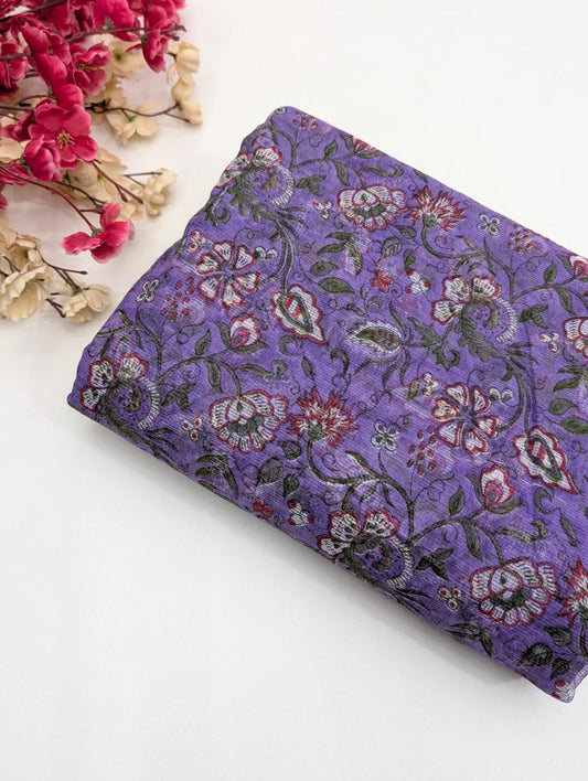Kota Doriya Hand Block Print Running Fabric | Floral Sanganeri Print | JaipurBazar.i
