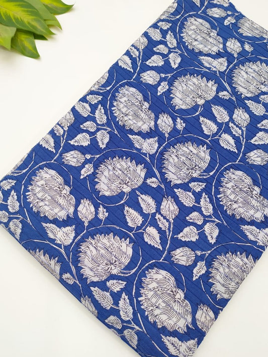 Blue floral pintuck cotton fabric Jaipur