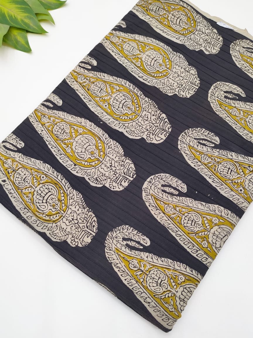 Black paisley pintuck cotton fabric Rajasthani