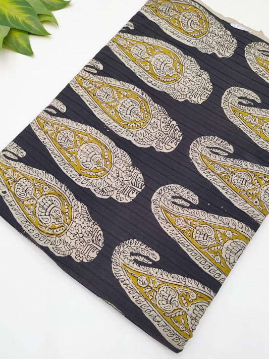 Black paisley pintuck cotton fabric Rajasthani