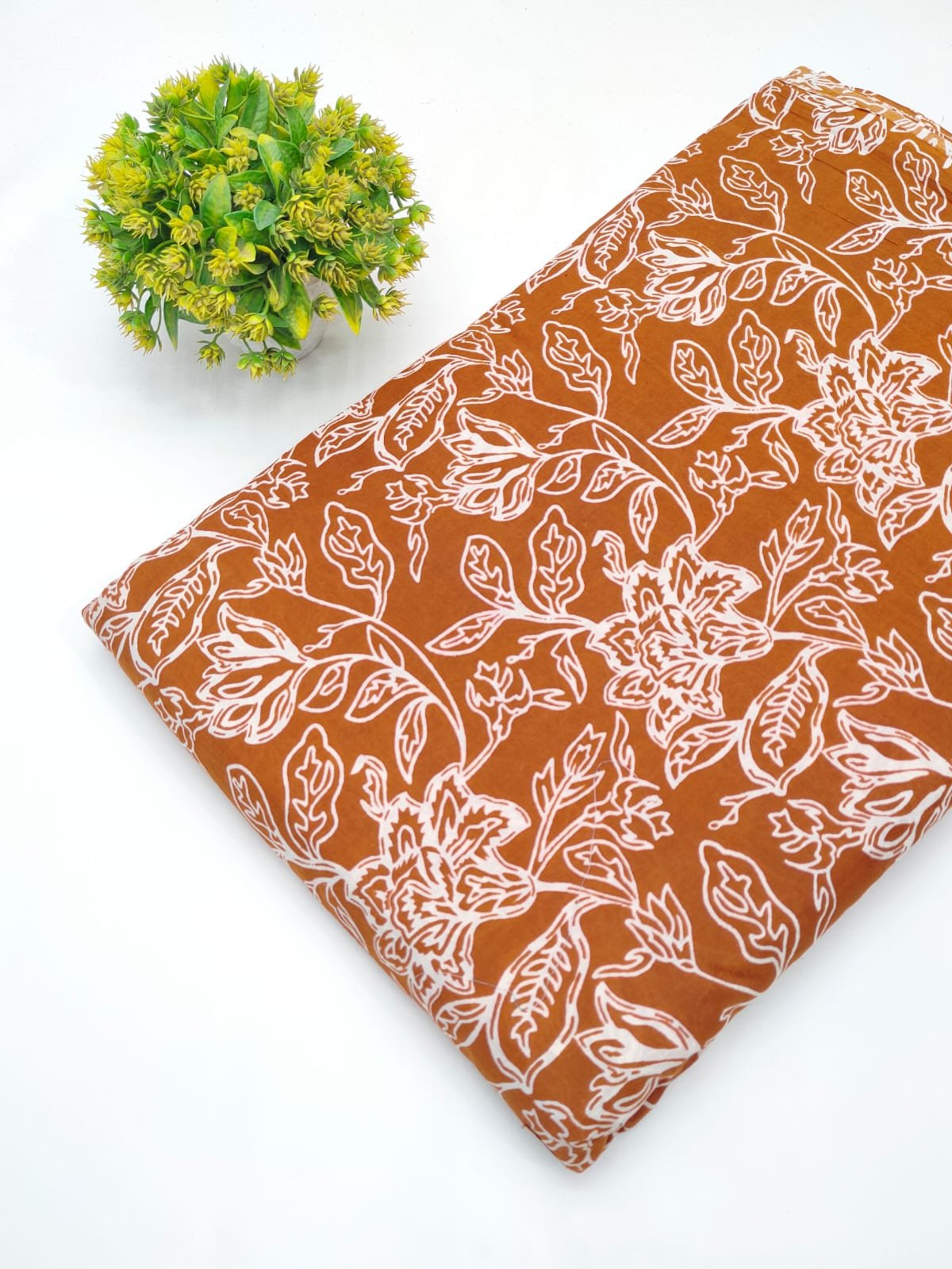 Brown floral pure cotton screen print fabric Jaipur
