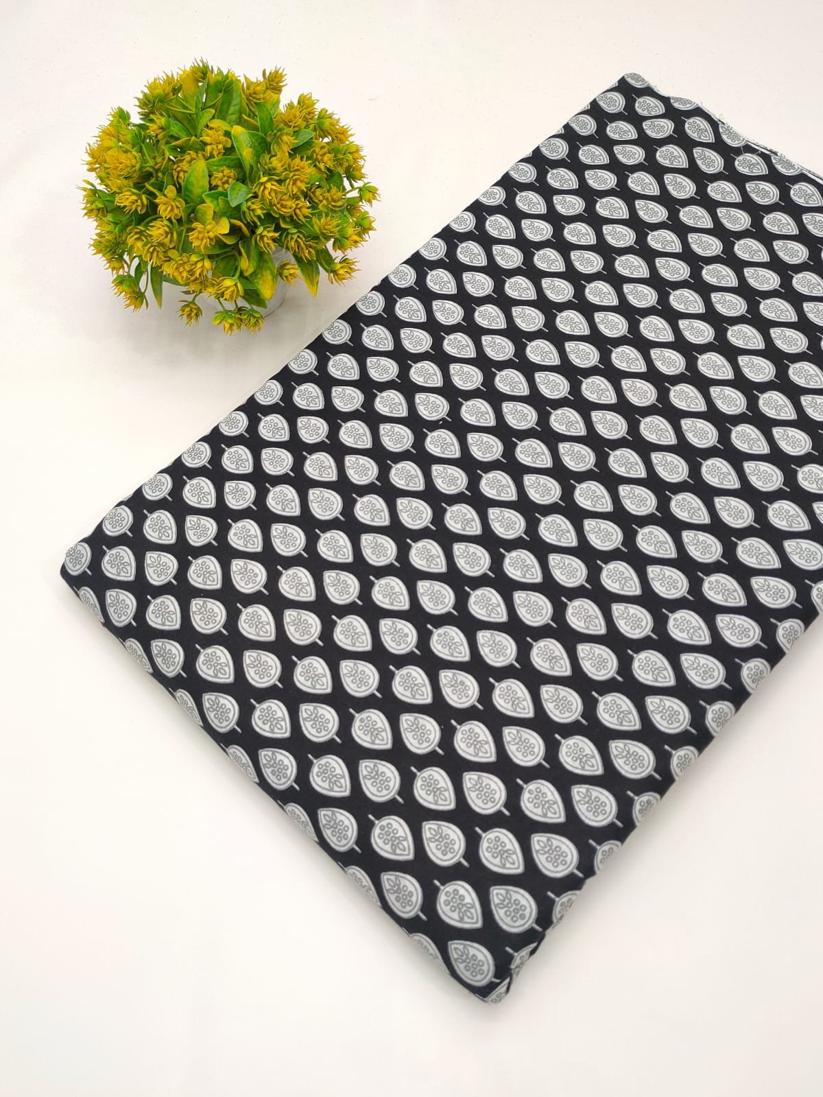 Black paisley pure cotton screen print fabric India