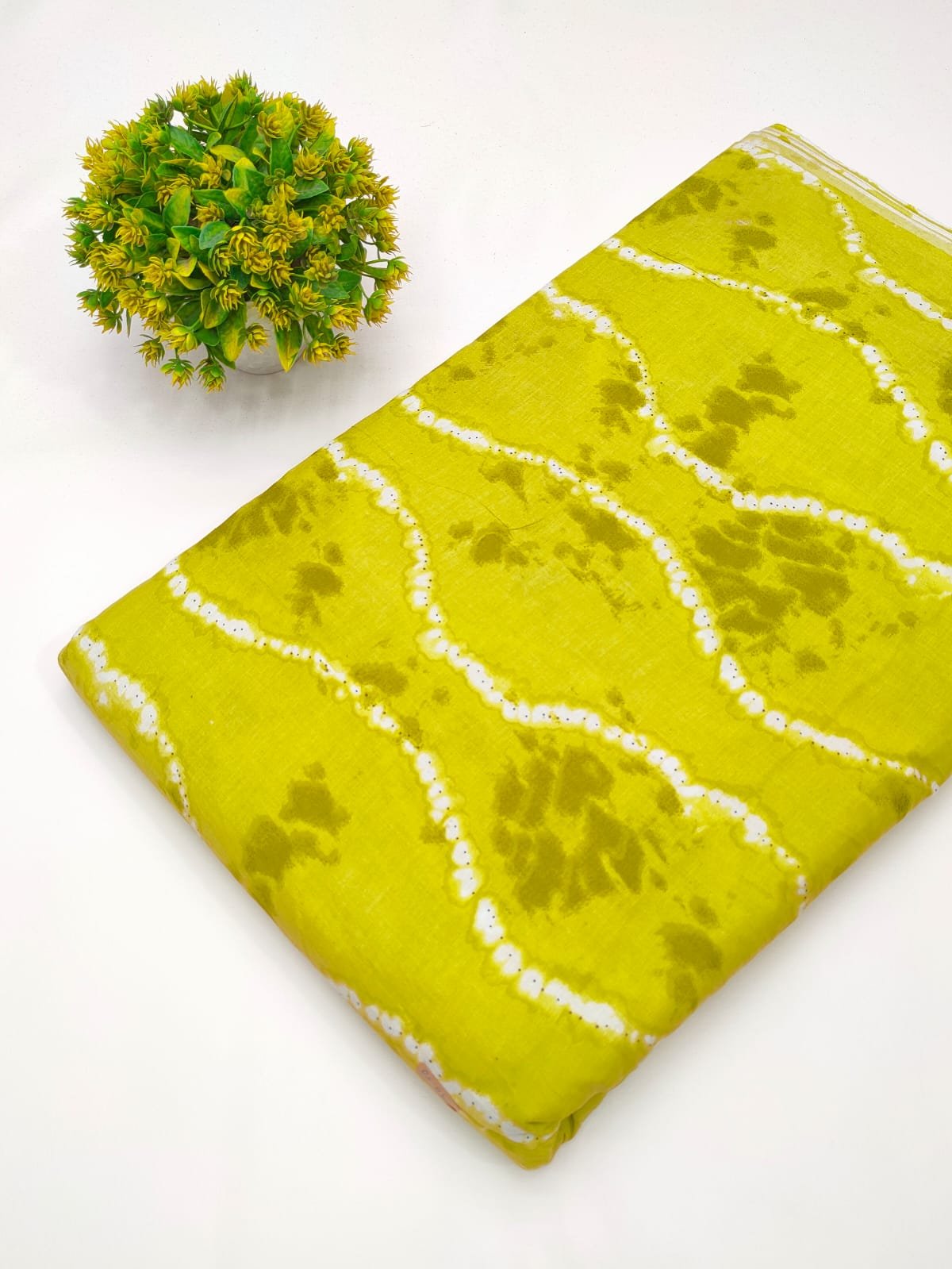 Green wave screen print cotton fabric Jaipur India