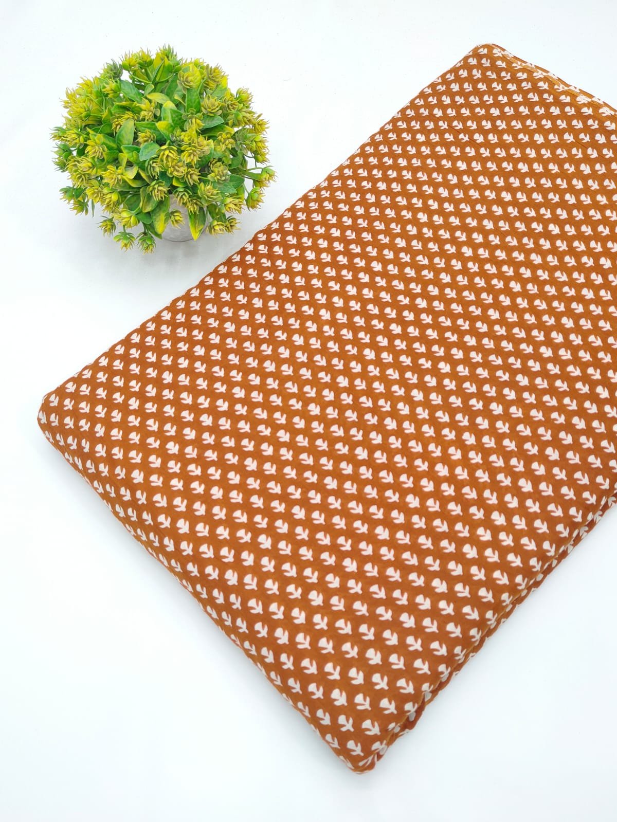 Brown geometric screen print cotton fabric India