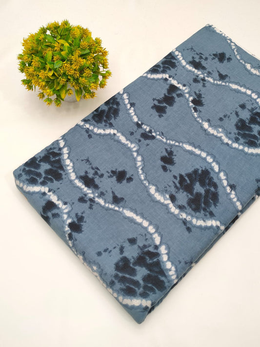 Blue tie-dye screen print cotton fabric