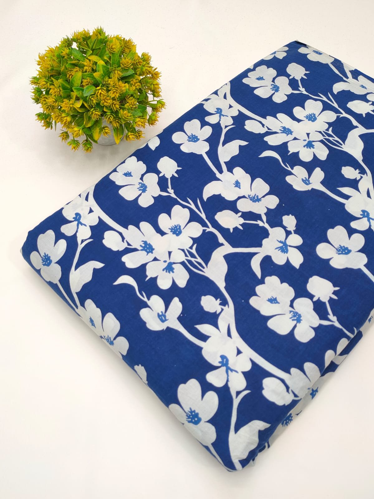Blue floral screen print cotton fabric Jaipur