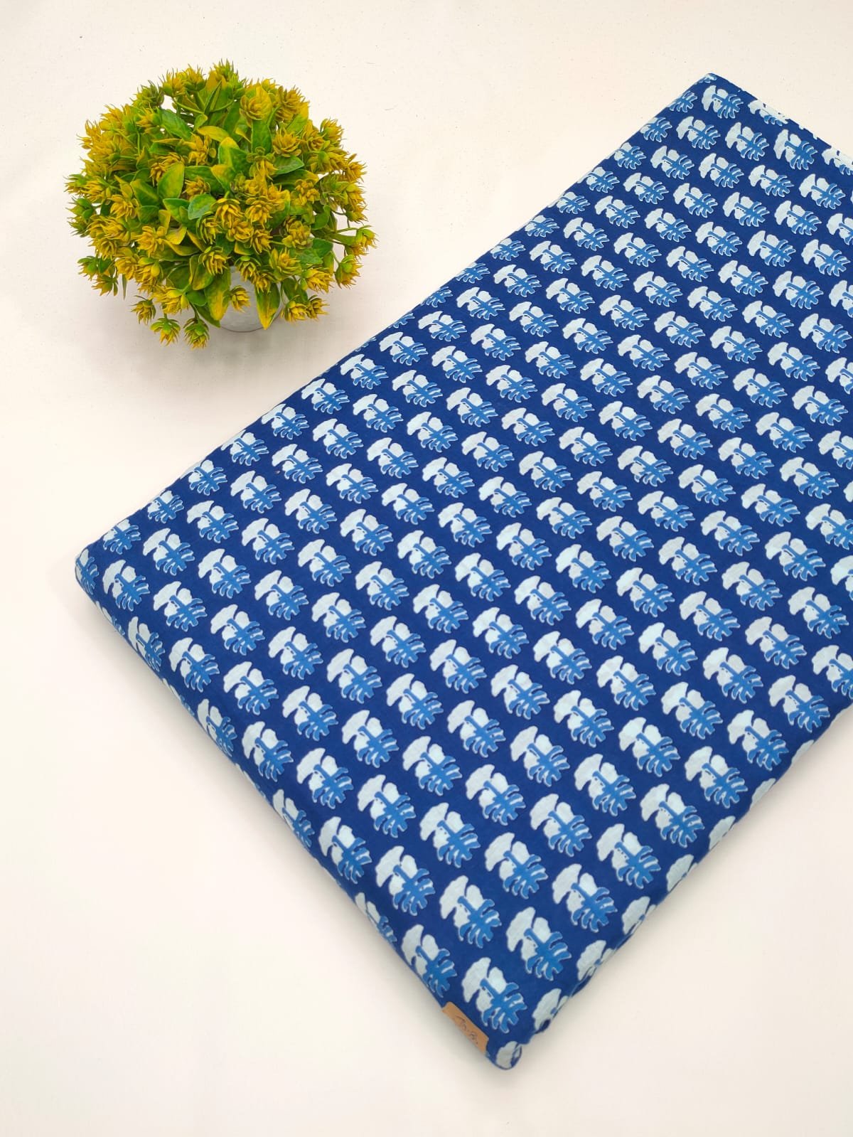 Blue elephant screen print cotton fabric Jaipur