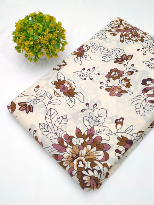 Cream floral screen print cotton fabric India
