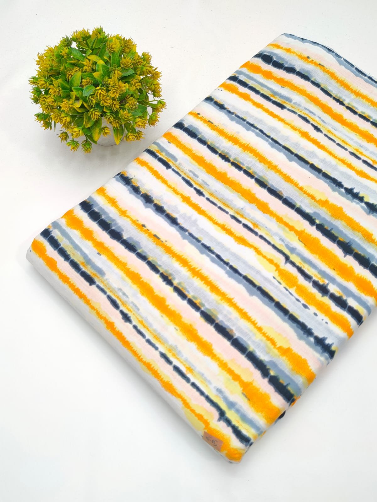 Orange blue striped cotton fabric Jaipur