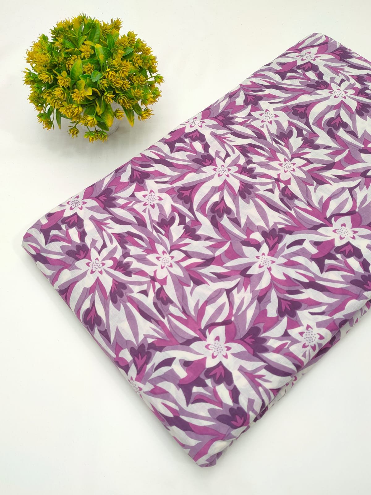 Purple floral screen print cotton fabric India