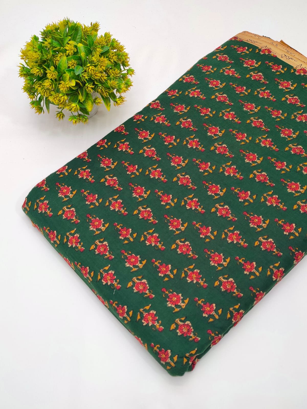 Green floral screen print cotton fabric Jaipur