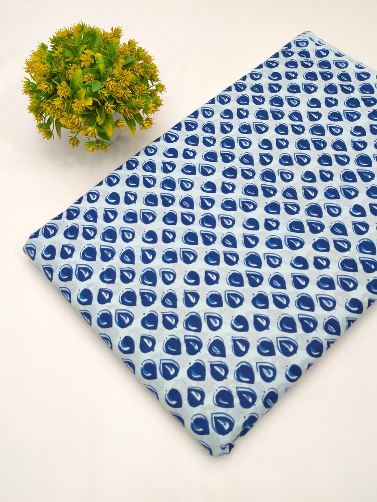 Light blue geometric print cotton fabric India