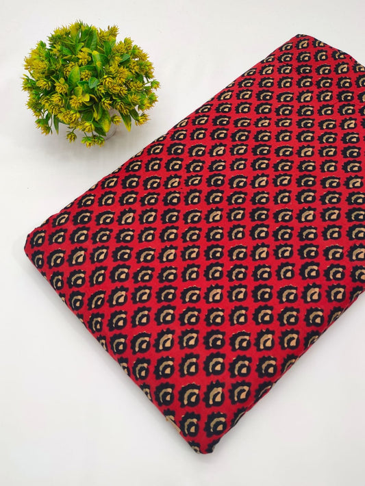 Red geometric screen print cotton fabric India