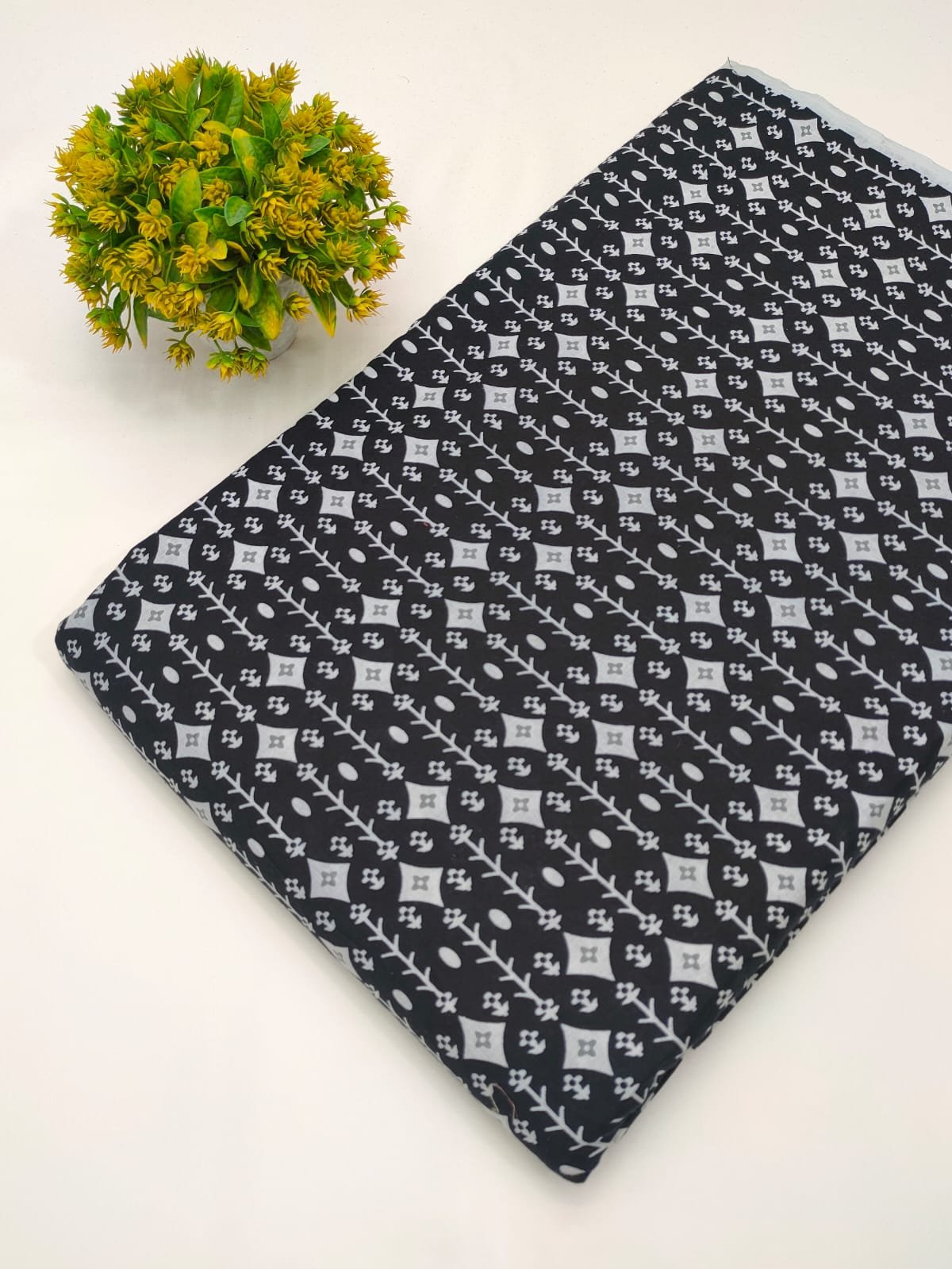 Black ethnic motif cotton screen print fabric Jaipur