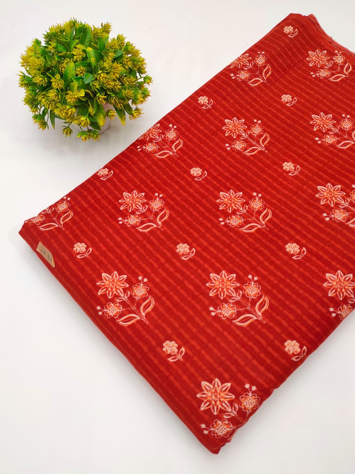 Red floral screen print cotton fabric India