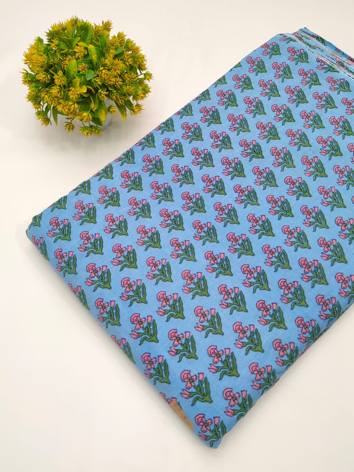 Blue paisley screen print cotton fabric Jaipur