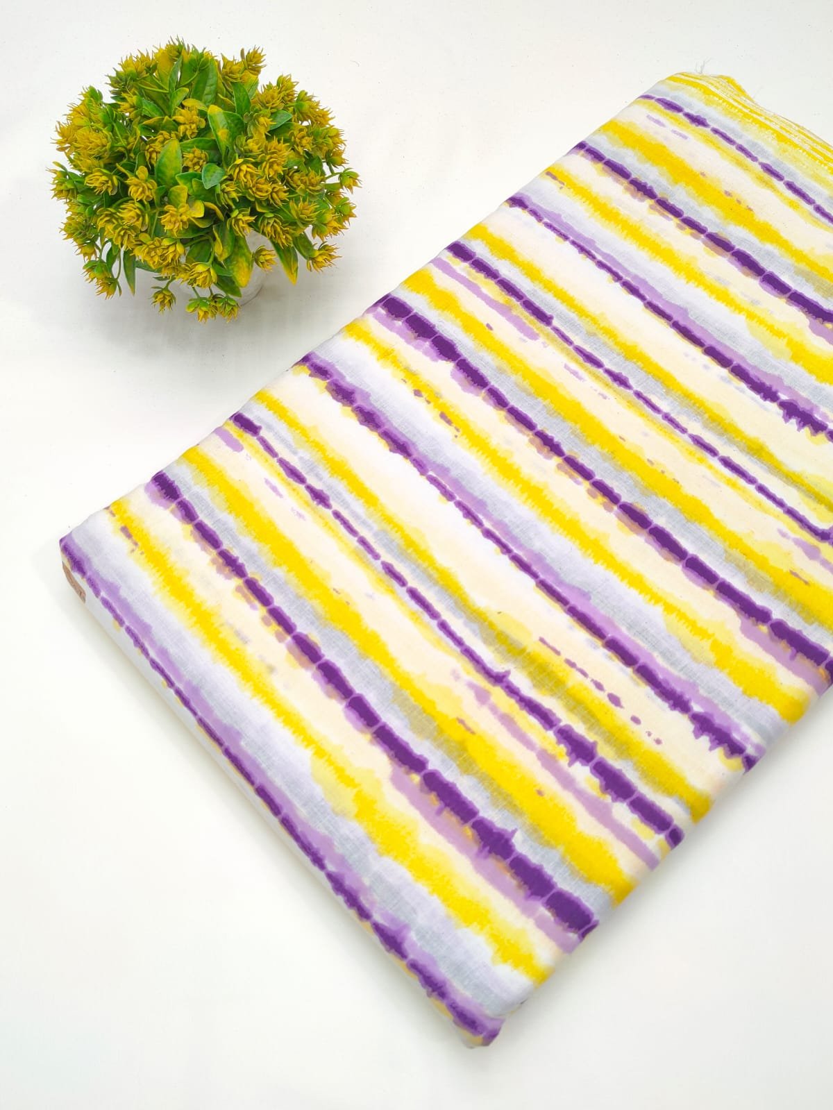 Yellow and purple striped cotton fabric