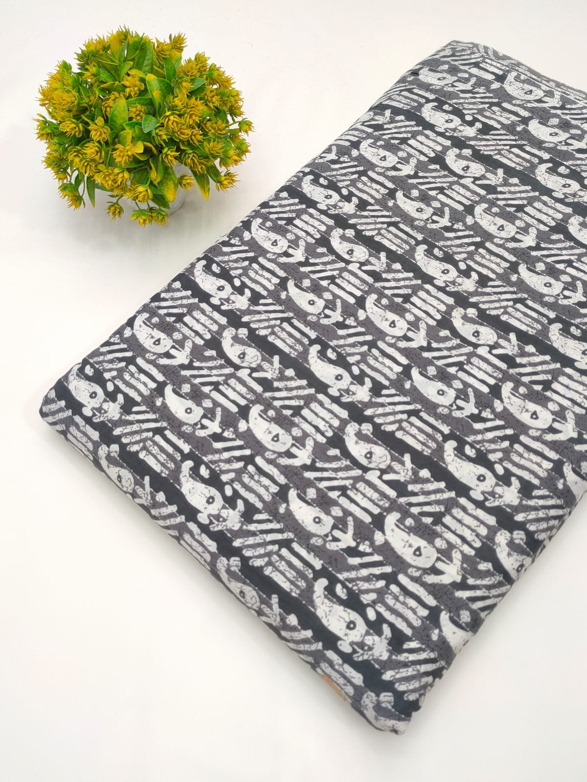 Grey contemporary graphic cotton fabric India