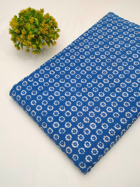 Blue floral screen print cotton fabric Jaipur