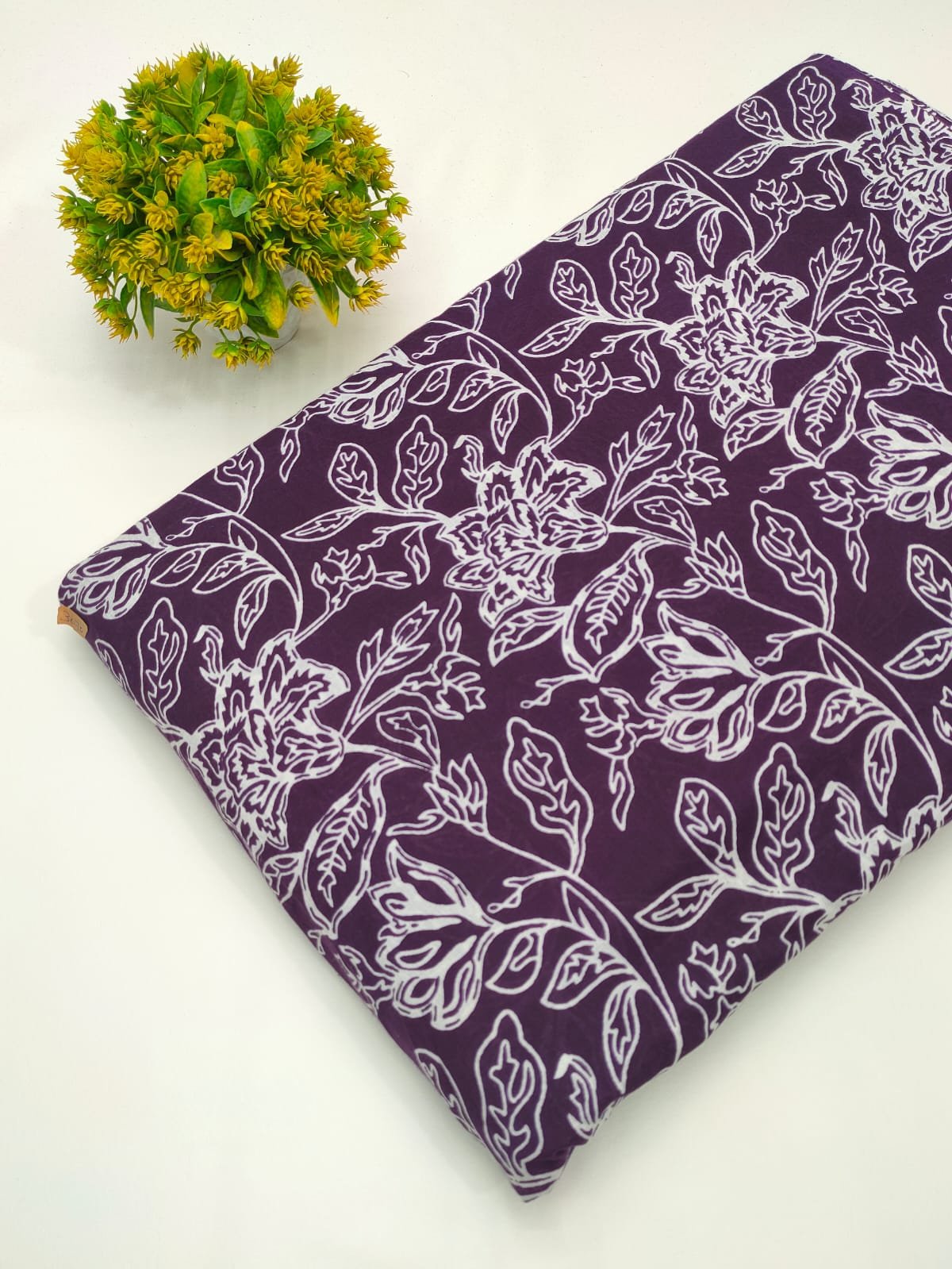 Purple floral screen print cotton fabric Jaipur