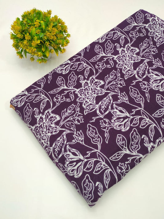 Purple floral screen print cotton fabric Jaipur
