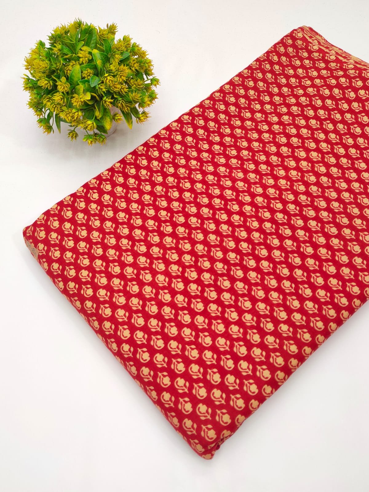 Red floral screen print pure cotton fabric India