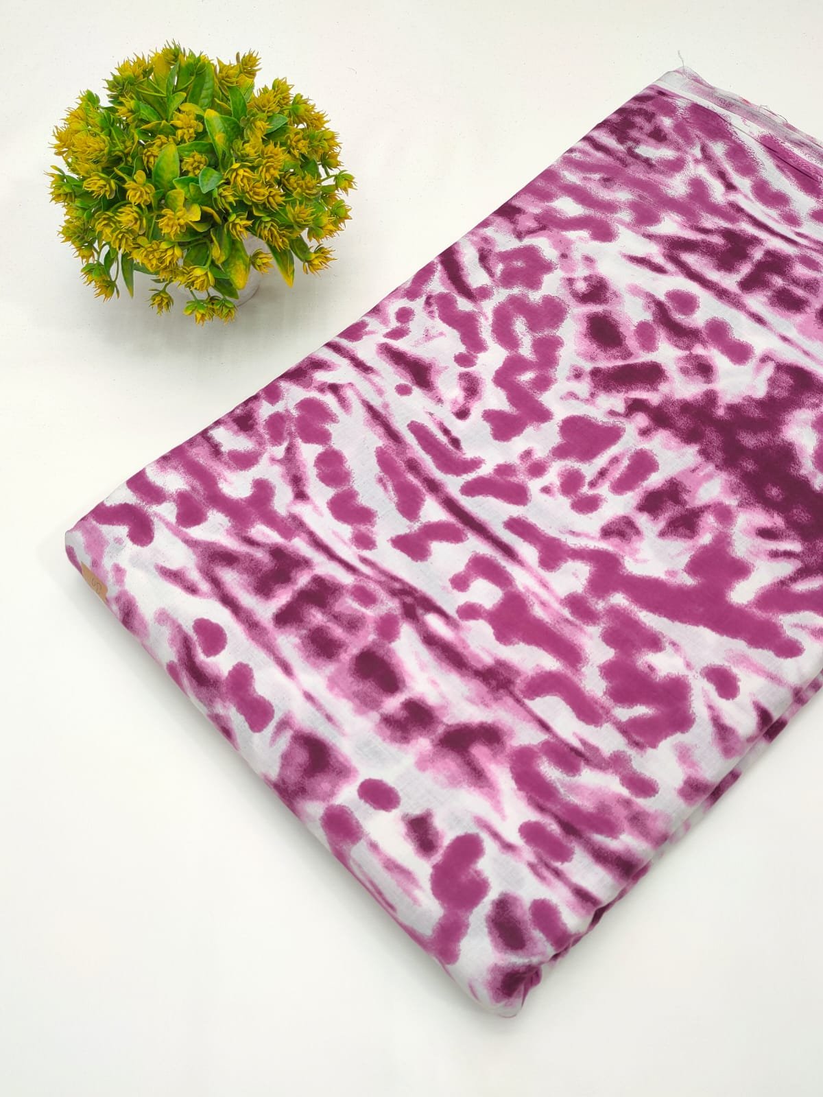 White pink abstract screen print cotton fabric