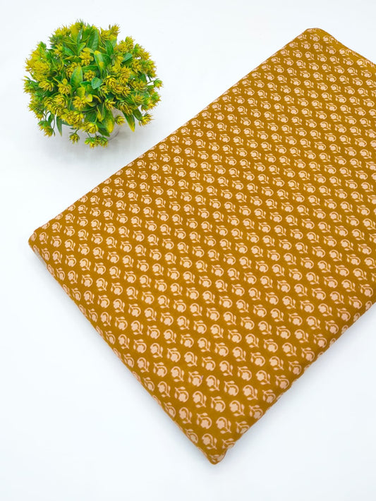 Brown Rajasthani motif screen print cotton fabric