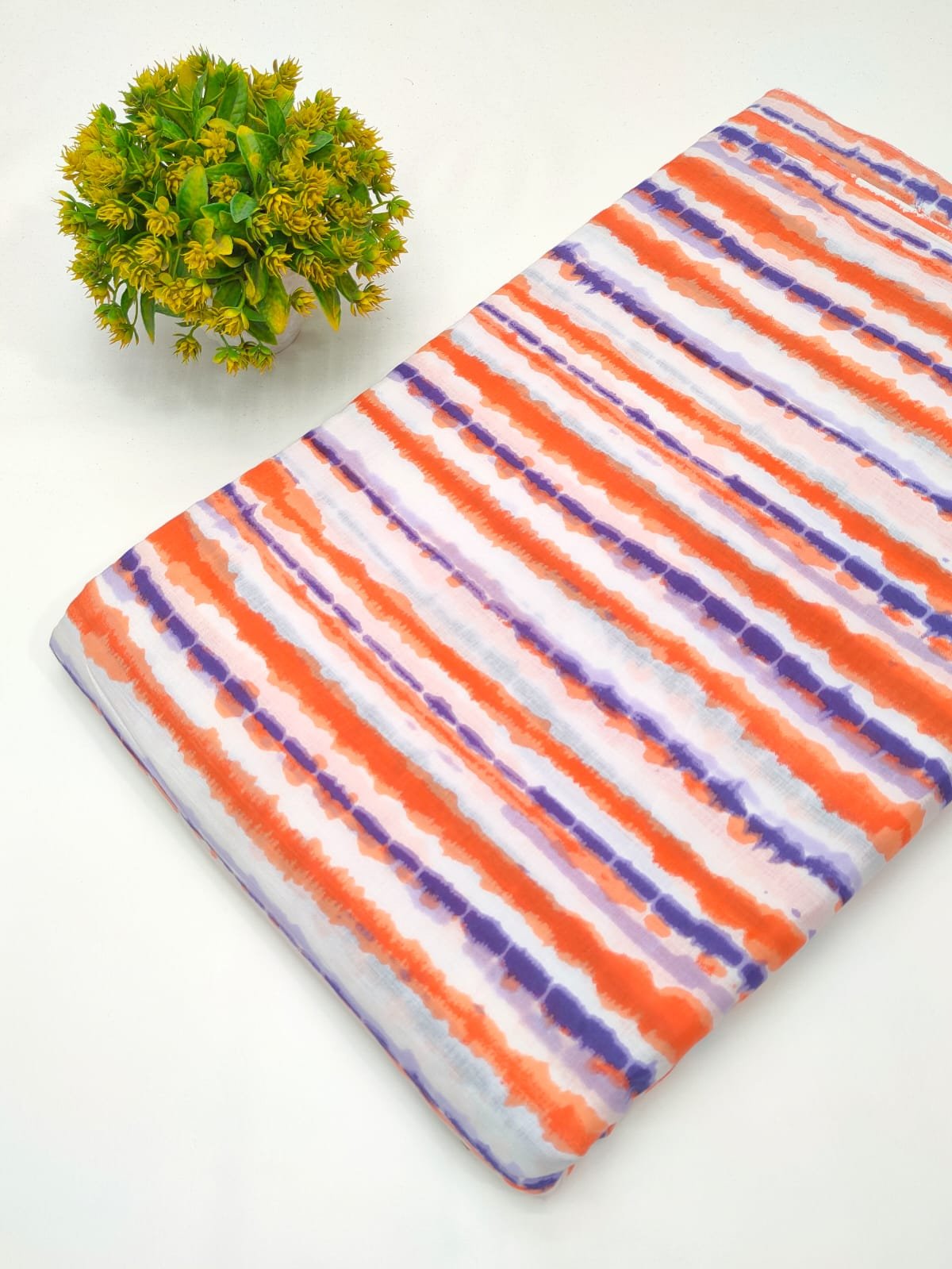 Orange purple striped cotton fabric Jaipur