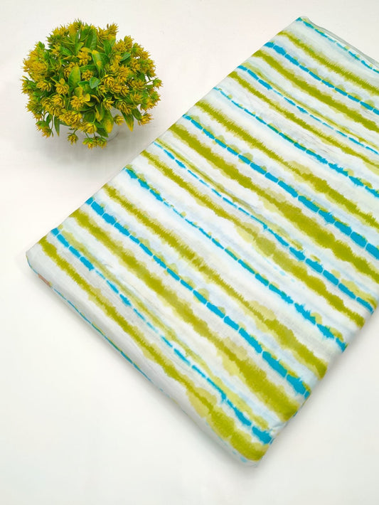 Green blue striped cotton fabric India