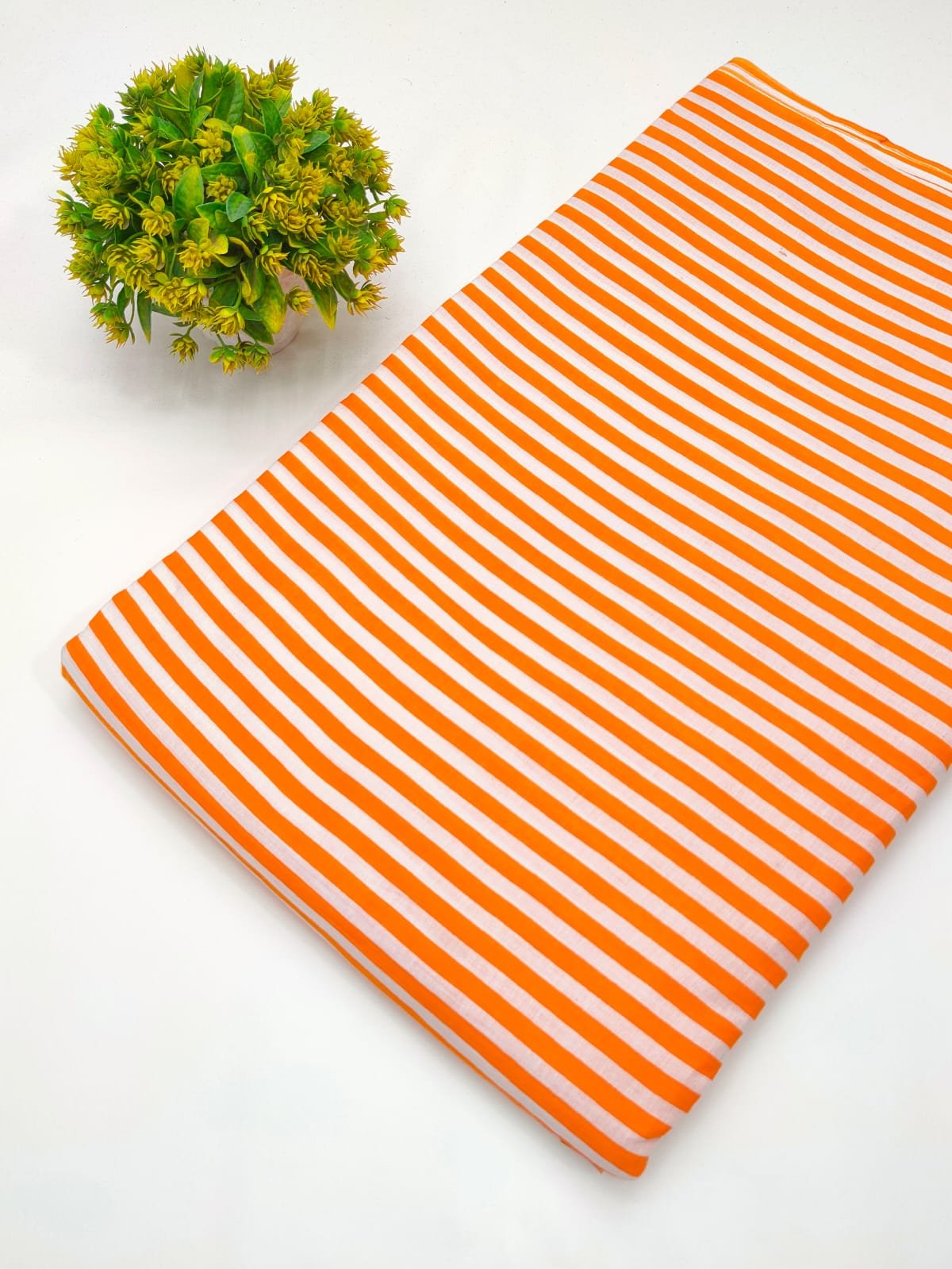Orange striped pure cotton fabric India
