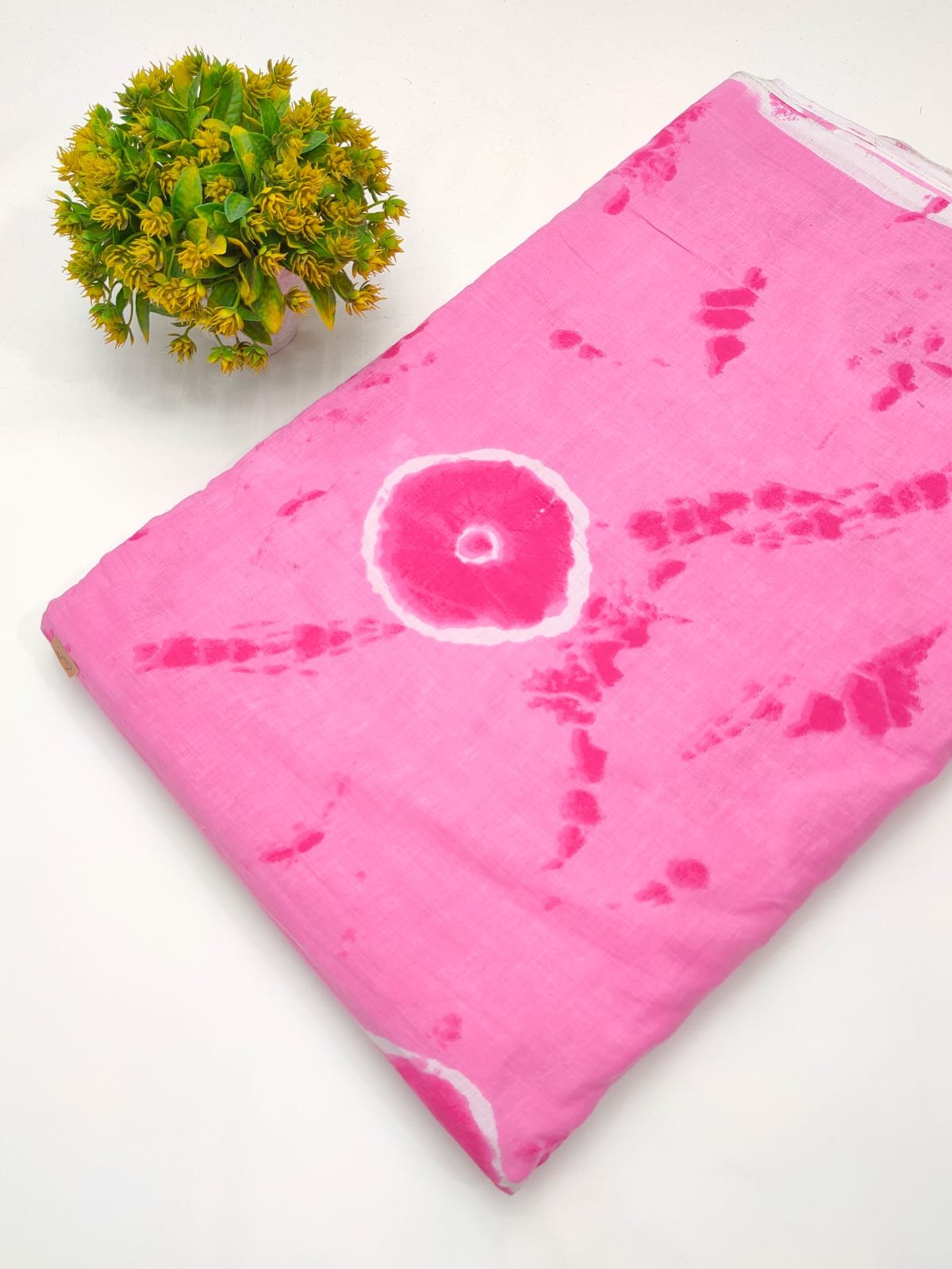 Pink abstract screen print cotton fabric India