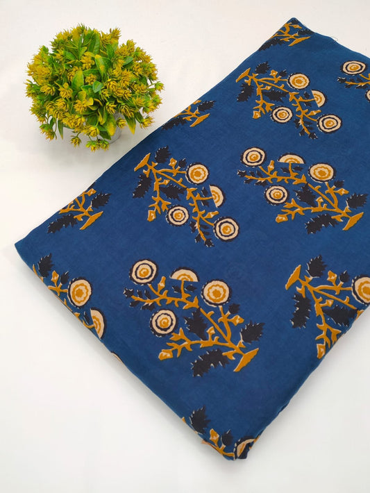 Blue ethnic motif screen print cotton fabric Jaipur