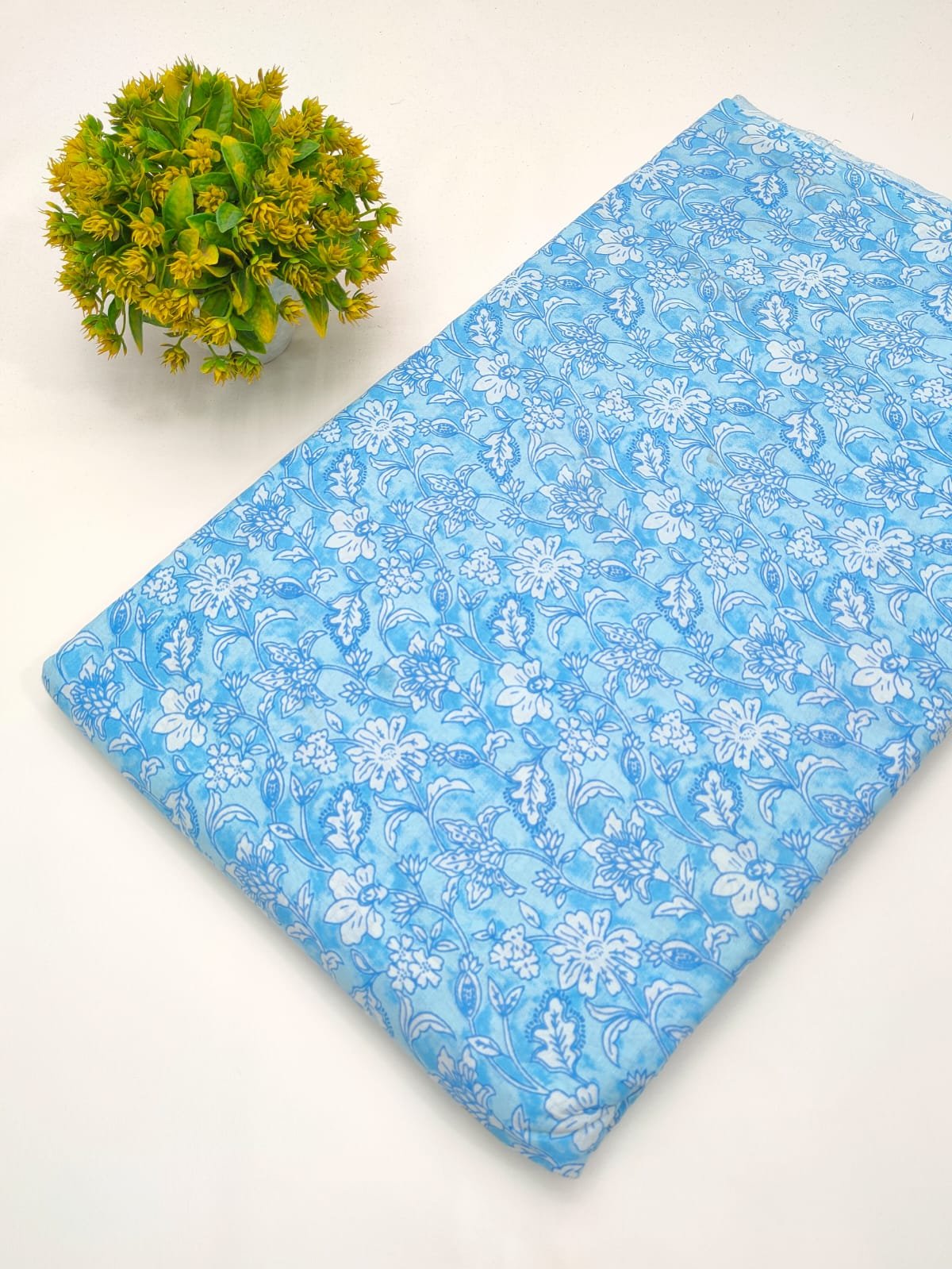 Blue floral screen printed cotton fabric Jaipur