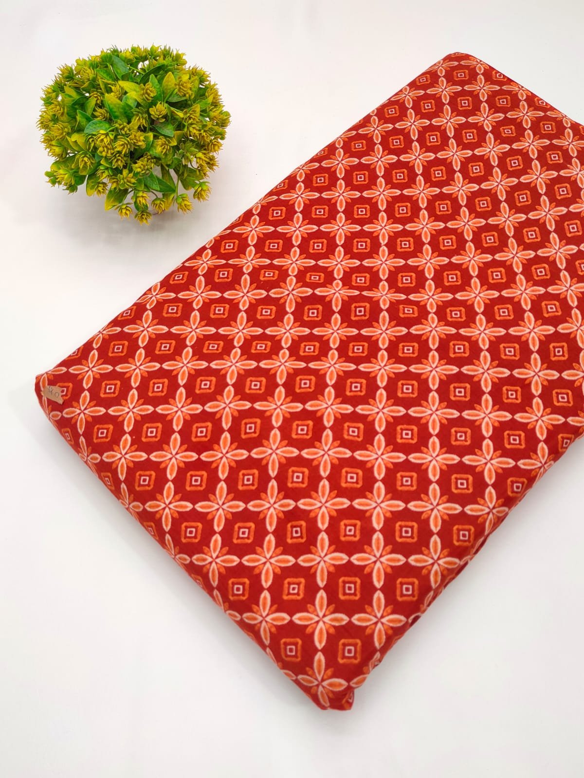Red geometric screen print cotton fabric Jaipur