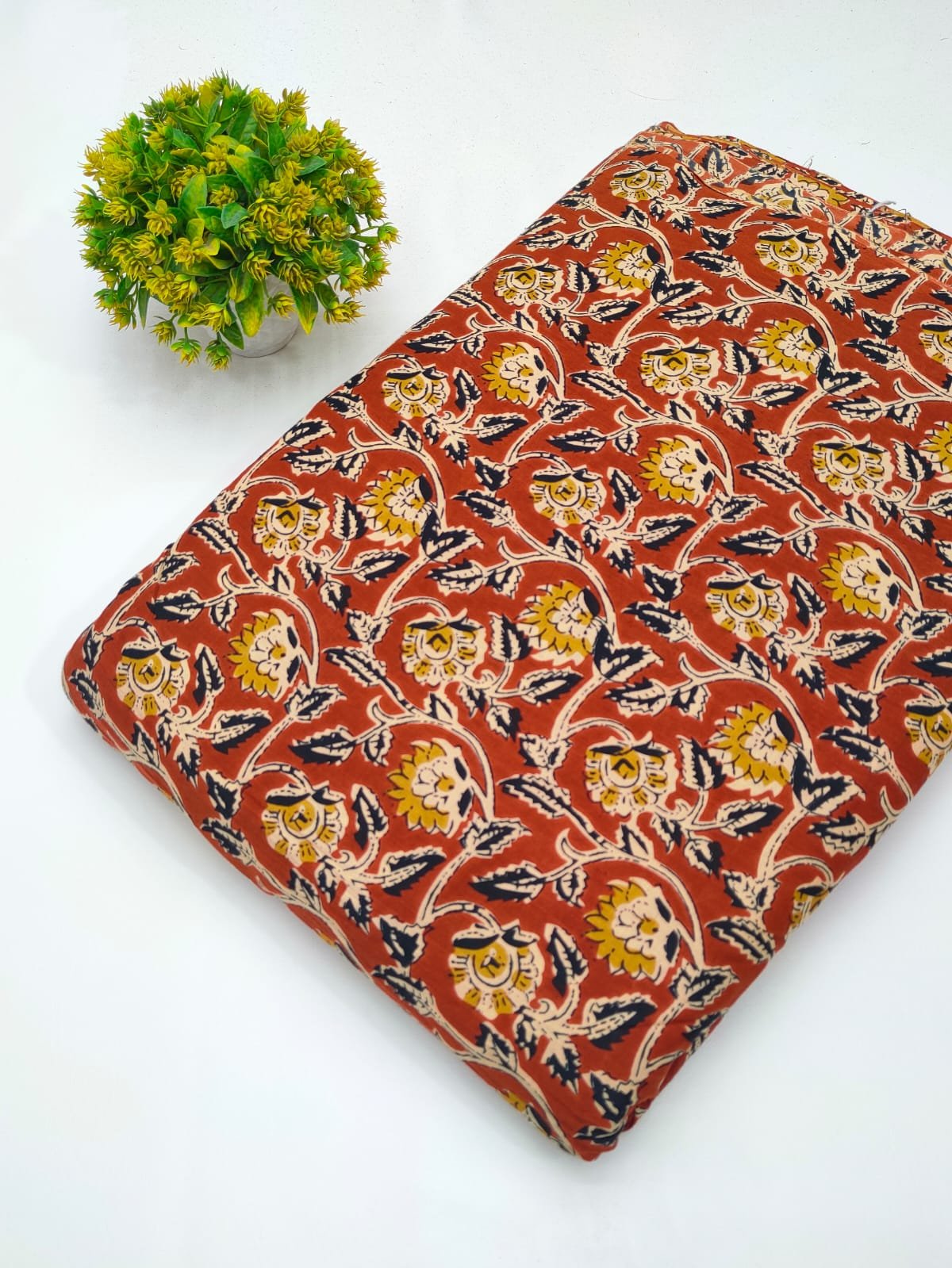 Red floral screen print cotton fabric Jaipur