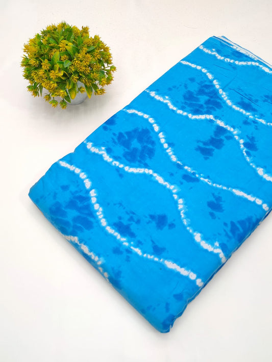Blue wave pattern screen printed cotton fabric