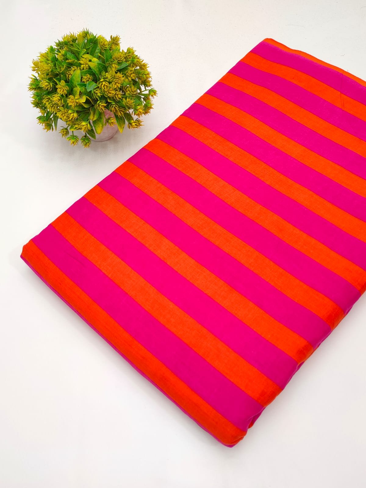 Pink and orange striped screen print cotton fabric