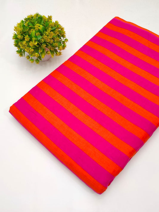 Pink and orange striped screen print cotton fabric