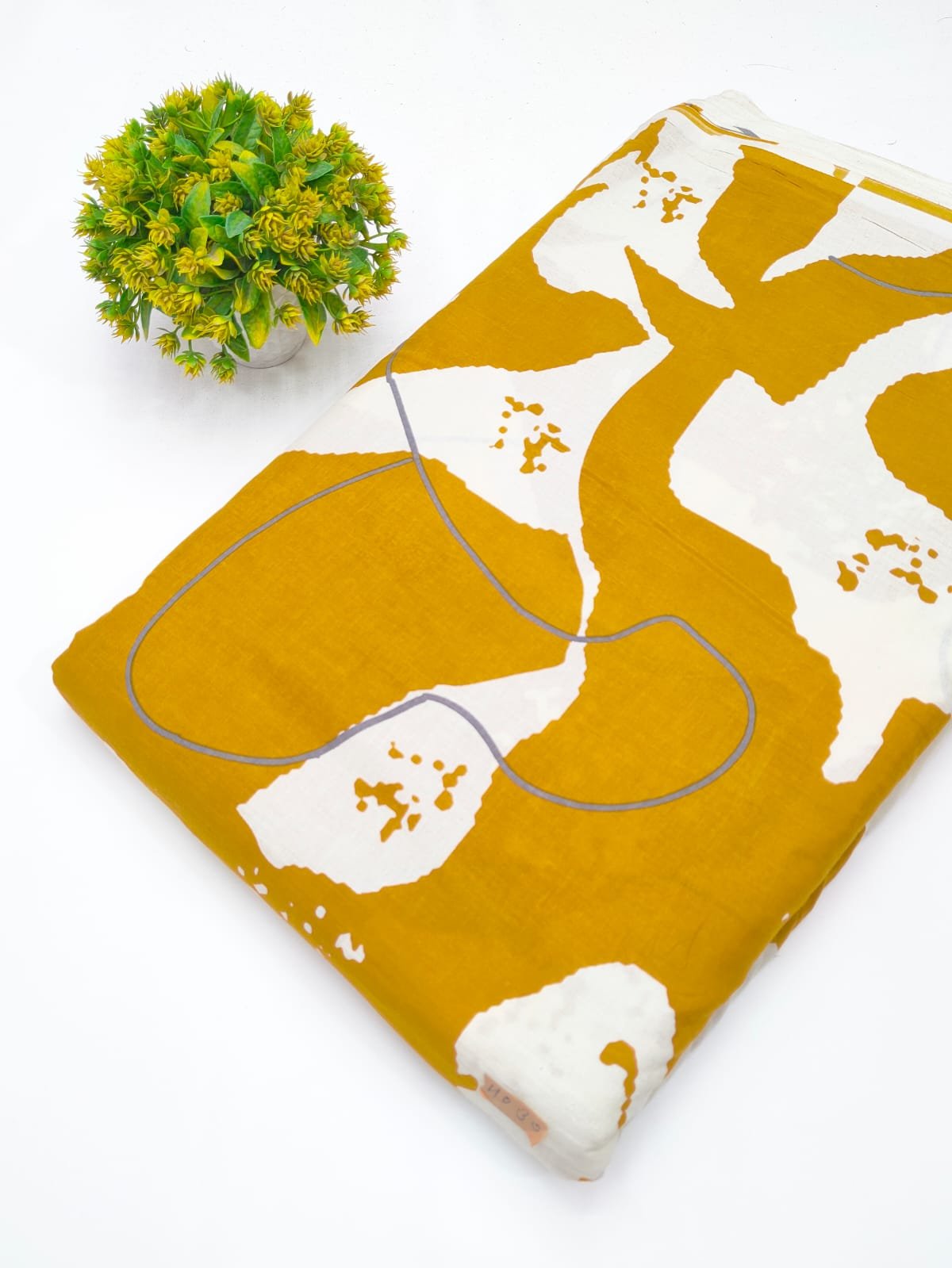 Brown abstract screen print cotton fabric Jaipur